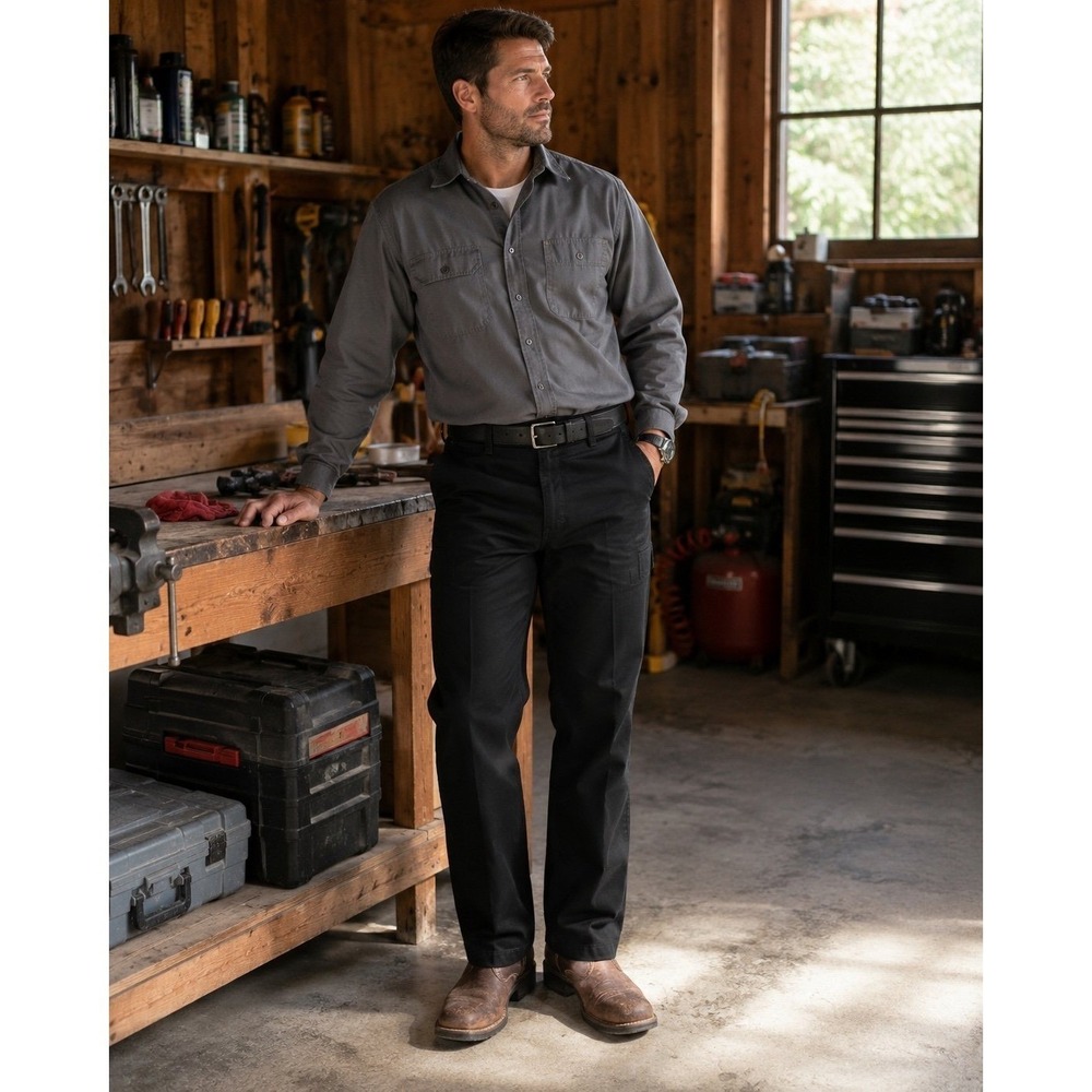 Wrangler Riata Men's Black Dress Pants 35x30 Western Casual Flat Front Cotton